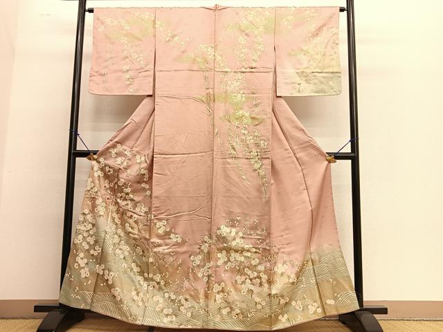 ［2869］訪問着 美品 流水花鶴 ぼかし 金彩 正絹 着物 袷 2869］訪問着 美品 流水花鶴 ぼかし 金彩 正絹 着物 袷