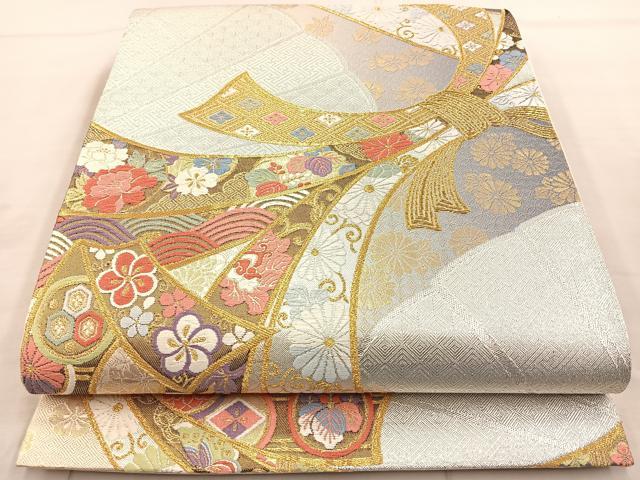 平和屋着物◎六通柄袋帯 唐織 束ね熨斗吉祥文 金銀糸 正絹 逸品 BAAR9693cm