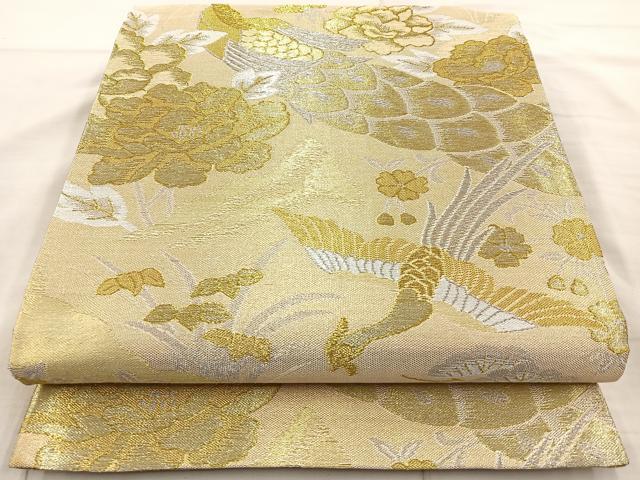 平和屋着物◎六通柄袋帯 花鳥文 金銀糸 正絹 逸品 BAAR9697cm