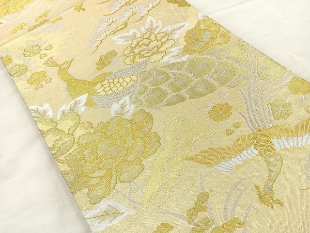 平和屋着物◎六通柄袋帯 花鳥文 金銀糸 正絹 逸品 BAAR9697cm