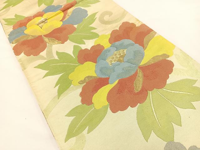 平和屋着物◎六通柄袋帯 牡丹 金糸 正絹 逸品 BAAR9721cm