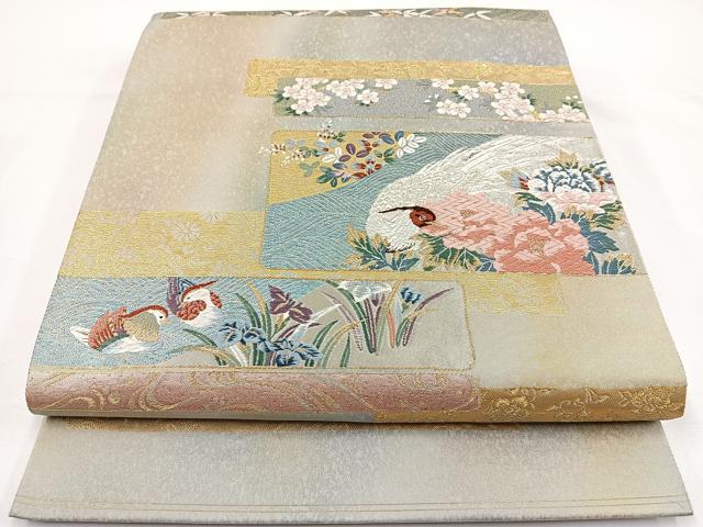 平和屋着物◎六通柄袋帯 唐織 加賀優彩 花鳥文 金銀糸 正絹 逸品 BAAR9723cm