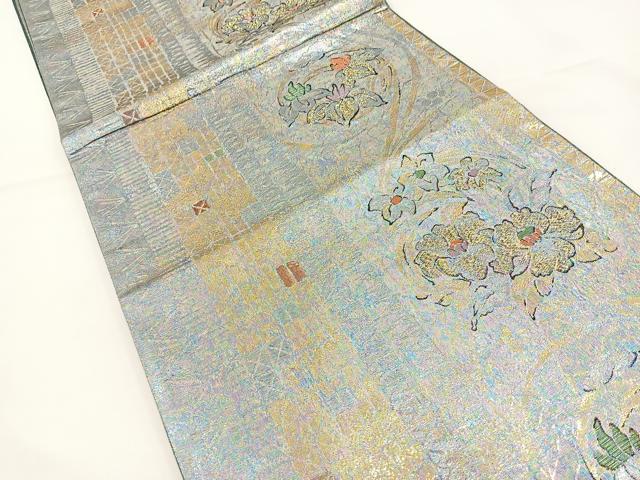平和屋着物◎六通柄袋帯 草花文 金糸 正絹 逸品 BAAR9732cm