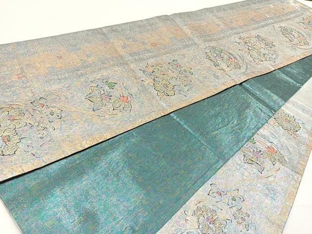平和屋着物◎六通柄袋帯 草花文 金糸 正絹 逸品 BAAR9732cm
