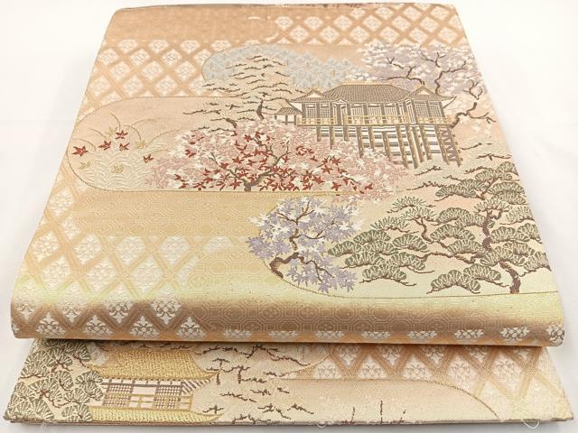 平和屋着物◎六通柄袋帯 風景文 金糸 正絹 逸品 BAAR9735cm