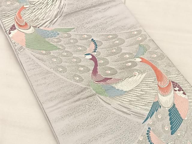 平和屋着物◎六通柄袋帯 唐織 孔雀文 銀糸 正絹 逸品 BAAS1288je