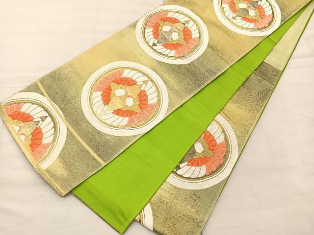 平和屋着物◎六通柄袋帯 唐織 双鳥丸文 金銀糸 正絹 逸品 BAAS1295je