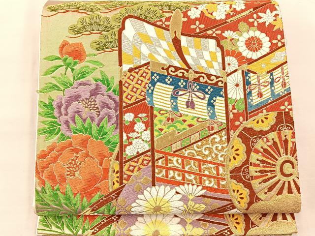 平和屋着物◎六通柄袋帯 唐織 花車瑞雲 金銀糸 正絹 逸品 BAAS1311je