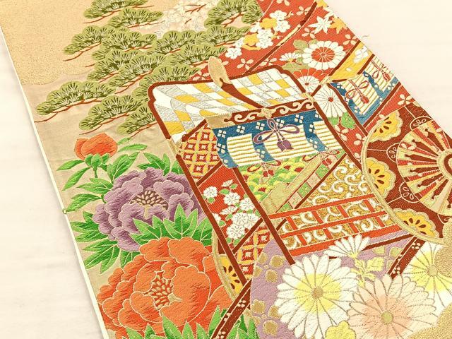 平和屋着物◎六通柄袋帯 唐織 花車瑞雲 金銀糸 正絹 逸品 BAAS1311je