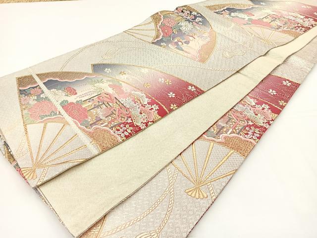 平和屋着物◎六通柄袋帯 唐織 扇面花鳥文 金銀糸 正絹 逸品 BAAS2344jr