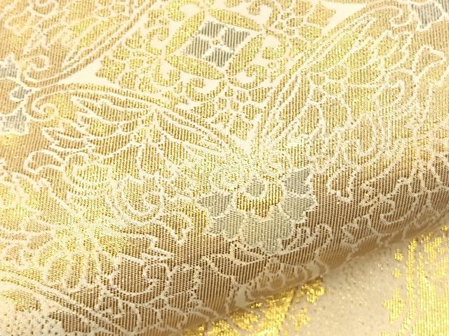 平和屋着物◎六通柄袋帯 洋花文 金糸 正絹 逸品 BAAS2351jr