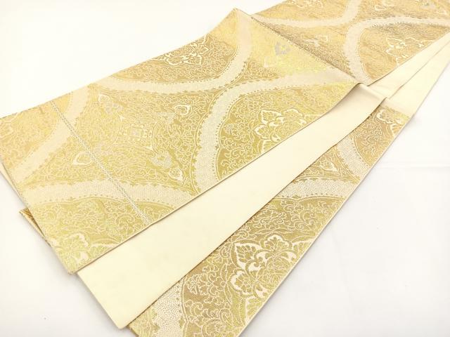 平和屋着物◎六通柄袋帯 洋花文 金糸 正絹 逸品 BAAS2351jr