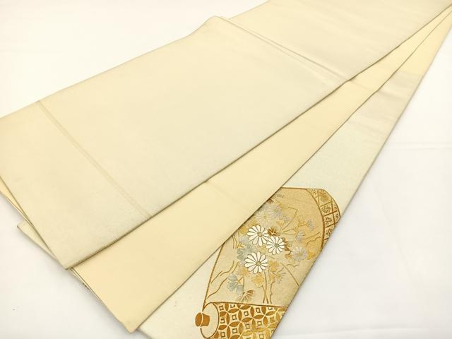 平和屋着物◎太鼓柄袋帯 駒刺繍 草花絵巻 金銀彩 正絹 逸品 BAAS2373jr