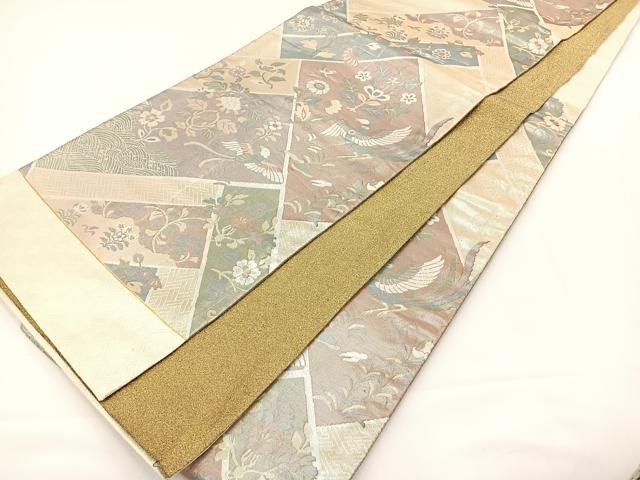 平和屋着物◎六通柄袋帯 花鳥文 銀糸 正絹 逸品 BAAS2378jr