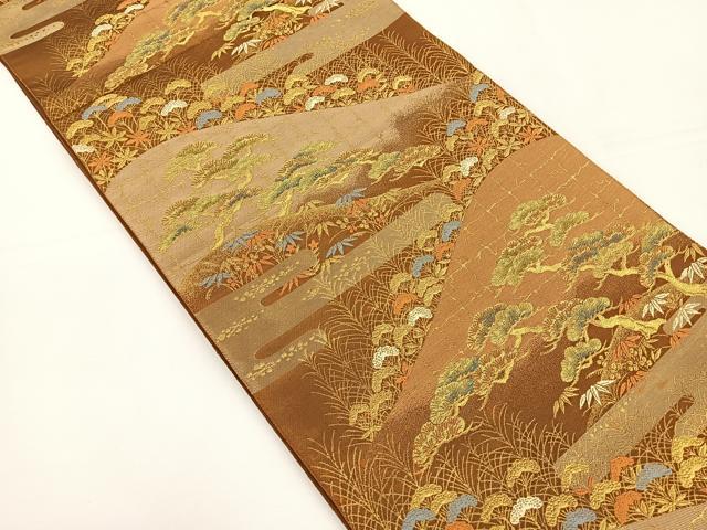 平和屋着物◎六通柄袋帯 風景文 金糸 正絹 逸品 BAAS2383jr