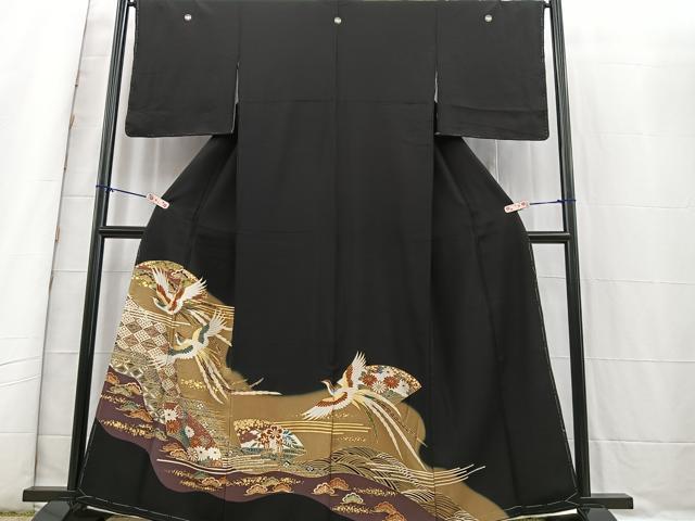 平和屋着物□豪華黒留袖 鳳凰七宝文 暈し染め 金彩 正絹 逸品