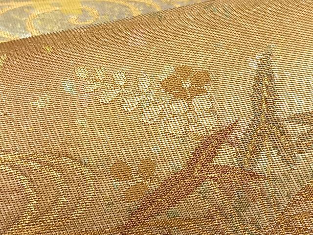 平和屋着物◎六通柄京袋帯 流水草花文 金糸 引箔 正絹 逸品 BAAS4341ea