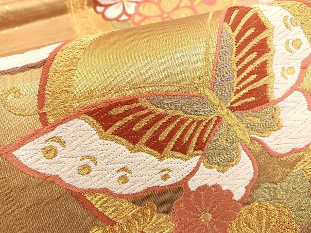 平和屋着物◎六通柄袋帯 唐織 花蝶丸文 金糸 正絹 逸品 BAAS4796gt