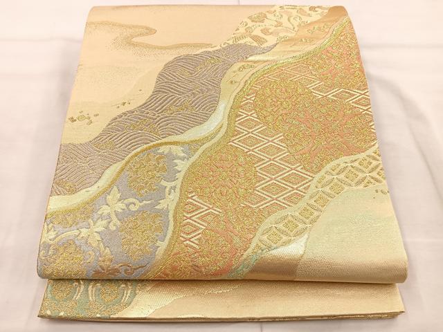 平和屋着物◎六通柄袋帯 道長文様 金糸 正絹 逸品 BAAS4957wb