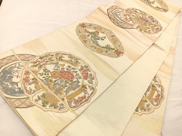 平和屋着物◎六通柄袋帯 絵皿花文 金糸 正絹 逸品 BAAS5481bs