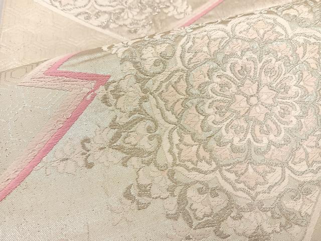 平和屋着物◎太鼓柄袋帯 総刺繍 鼓花文 銀糸 正絹 逸品 BAAS5509bs