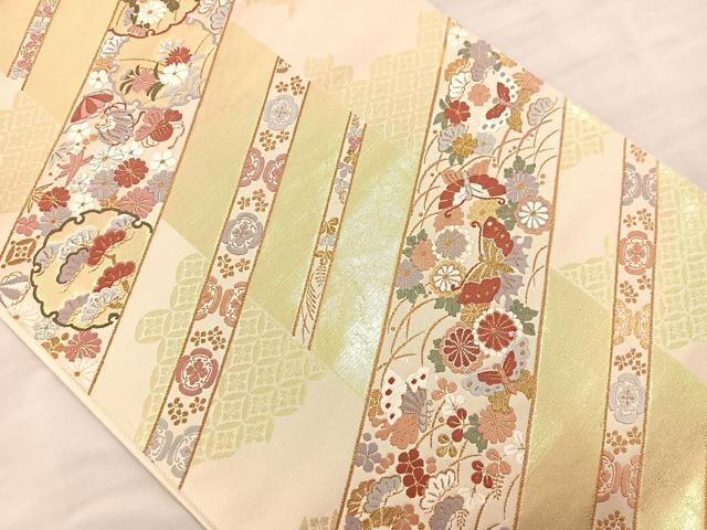 平和屋着物◎六通柄袋帯 唐織 吉祥花蝶文 金銀糸 正絹 逸品 BAAS5523bs