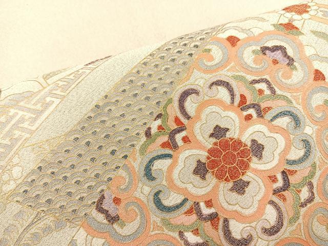 平和屋着物◎太鼓柄袋帯 綴れ 切嵌花文 金彩 正絹 逸品 BAAS5539bs