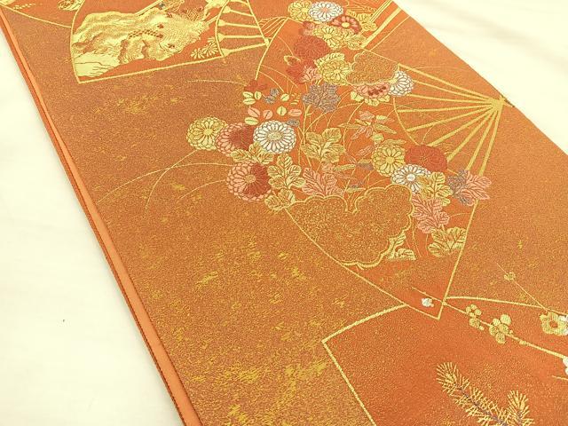 平和屋着物◎六通柄袋帯 地紙草花文 金糸 引箔 正絹 逸品 BAAS6042fc