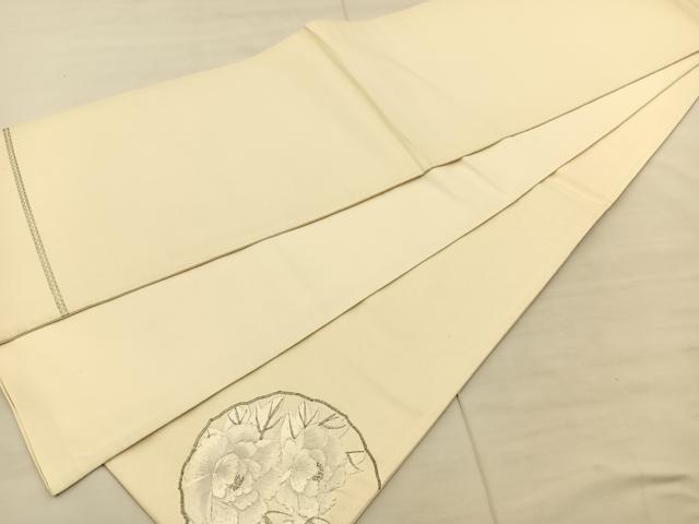平和屋着物◎太鼓柄袋帯 総駒刺繍 鏡裏花文 銀糸 正絹 逸品 BAAS6073fc