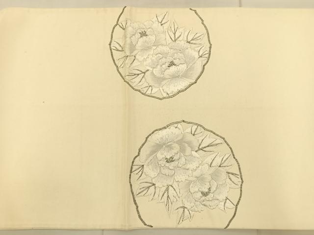 平和屋着物◎太鼓柄袋帯 総駒刺繍 鏡裏花文 銀糸 正絹 逸品 BAAS6073fc