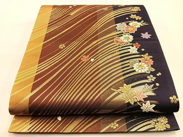 平和屋着物◎六通柄袋帯 唐織 草花文 金糸 正絹 逸品 BAAS6339hj