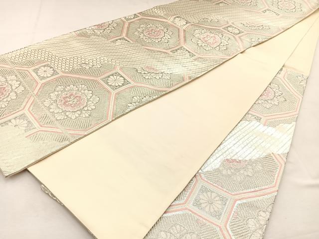 平和屋着物◎六通柄袋帯 唐織 蜀江花文 銀糸 正絹 逸品 BAAS6421hj