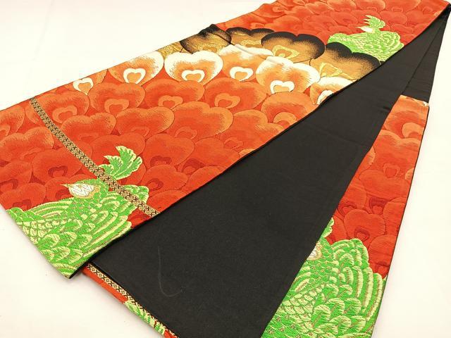 平和屋着物◎六通柄 京袋帯 唐織 孔雀 黒地 金糸 正絹 逸品 BAAS6439hj