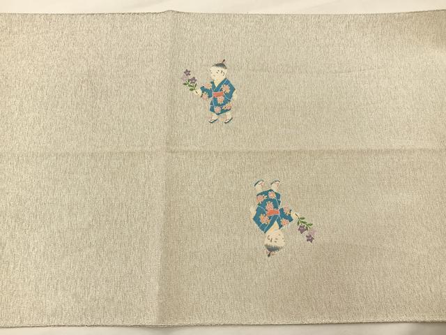 平和屋着物◎太鼓柄袋帯 童子 銀糸 正絹 逸品 BAAS7291hz
