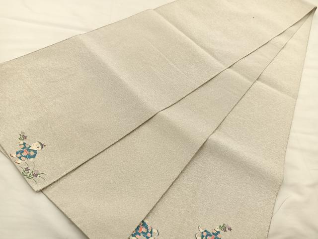 平和屋着物◎太鼓柄袋帯 童子 銀糸 正絹 逸品 BAAS7291hz