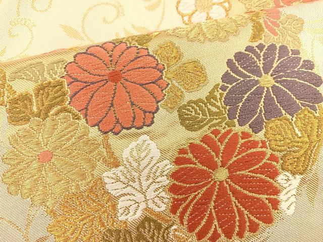 平和屋着物◎六通柄袋帯 唐織 花丸文 金糸 正絹 逸品 BAAS7308hz