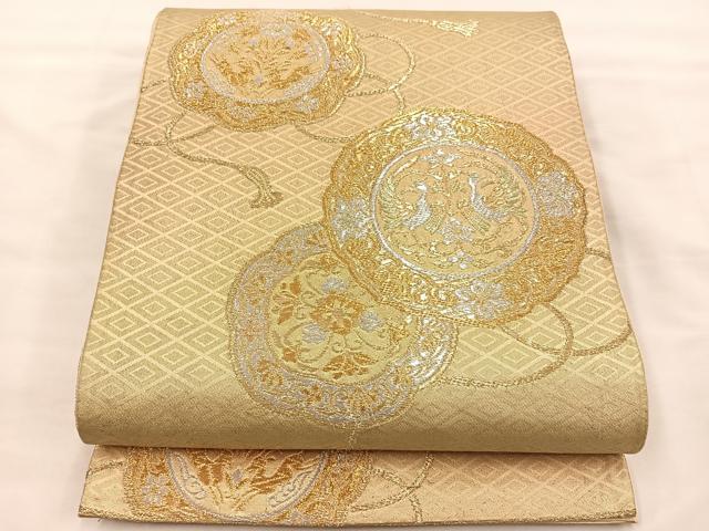 平和屋着物◎六通柄袋帯 鏡裏花鳥文 金銀糸 正絹 逸品 BAAS7330hz