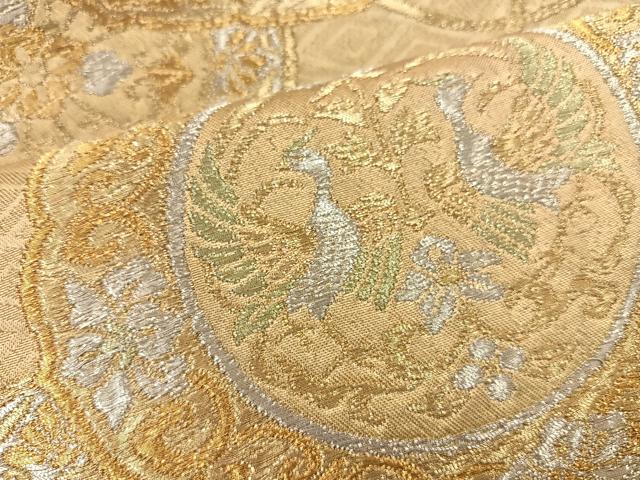 平和屋着物◎六通柄袋帯 鏡裏花鳥文 金銀糸 正絹 逸品 BAAS7330hz