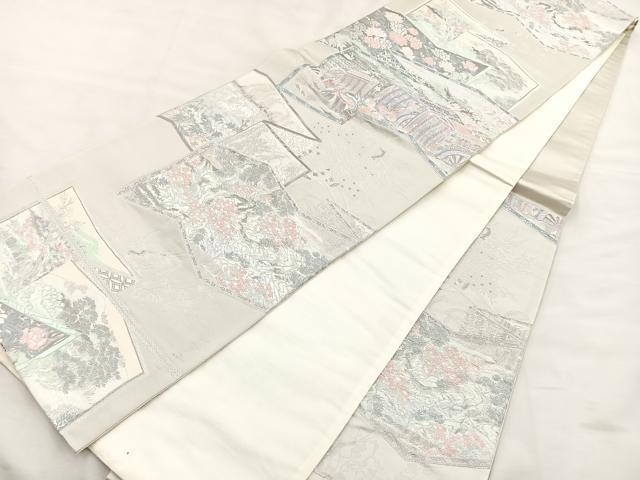 平和屋着物◎六通柄袋帯 屏風風景文 銀糸 正絹 逸品 BAAS7346hz