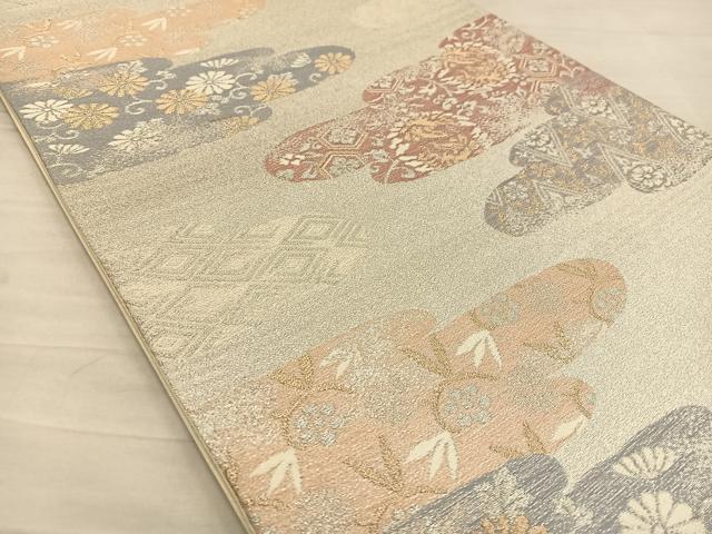 平和屋着物◎六通柄袋帯 霞花文 金銀糸 正絹 逸品 BAAS7533xa