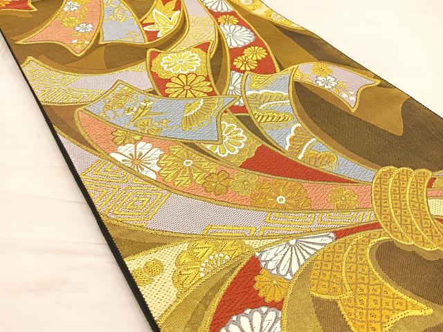 平和屋着物◎六通柄袋帯 唐織 束ね熨斗吉祥文 金糸 引箔 正絹 逸品 BAAS7561xa