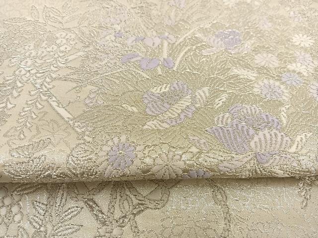 平和屋着物◎六通柄袋帯 唐織 草花文 銀糸 正絹 逸品 BAAS7599xa