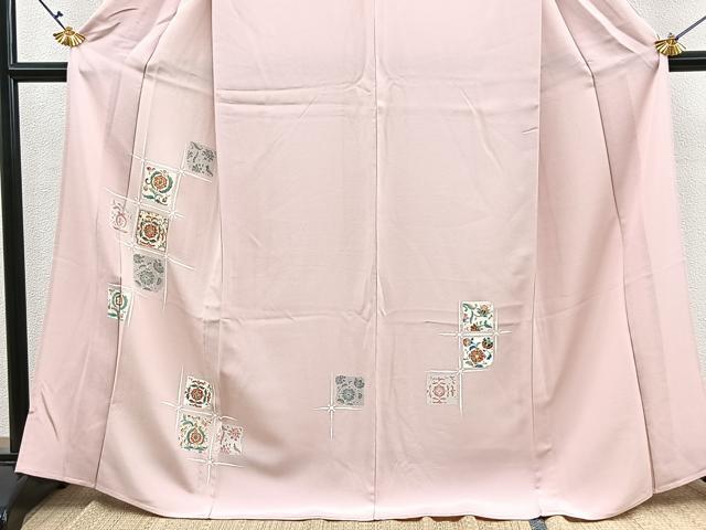 平和屋着物▽訪問着 単衣 駒刺繍 破れ色紙花文 金彩 正絹 逸品 未使用 BAAS7821yc