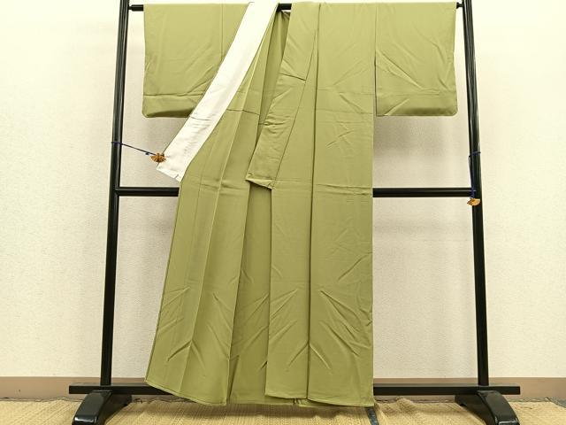 平和屋着物▽上質な色無地 単衣 柳色 正絹 逸品 BAAS7878yc