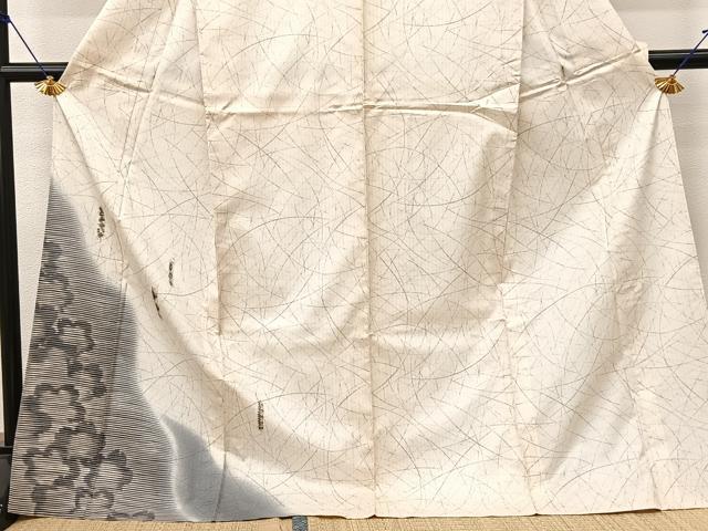 平和屋着物▽訪問着 本場染大島紬 単衣 白大島 ロング丈 破れ熨斗桜文 宮之原織物謹製 証紙付き 正絹 逸品 BAAS8009yc