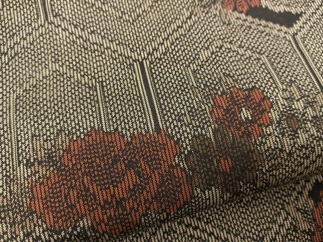 平和屋着物▽上質な紬 単衣 亀甲花文 黒地 正絹 逸品 未使用 BAAS8019yc