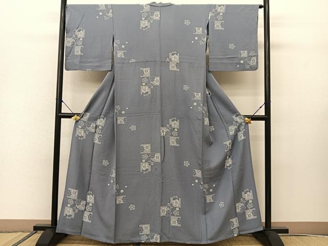 平和屋着物▽上質な小紋 付下げ 単衣 色紙桜文 正絹 逸品 BAAS8045yc