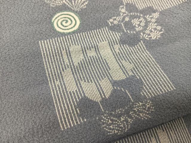 平和屋着物▽上質な小紋 付下げ 単衣 色紙桜文 正絹 逸品 BAAS8045yc