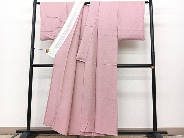 平和屋着物▽上質な色無地 単衣 氷割地紋 鴇色 正絹 逸品 BAAS8054yc