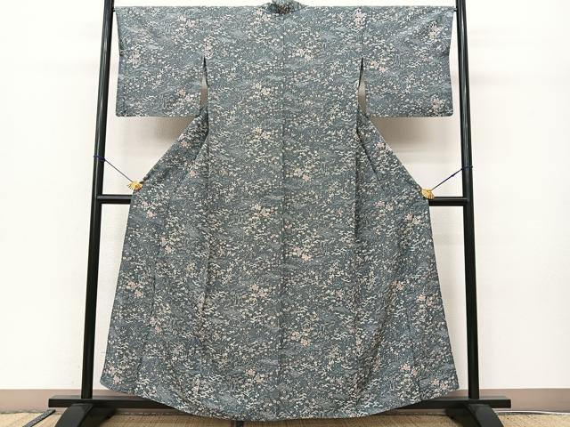 平和屋着物▽上質な小紋 単衣 立波松竹梅花文 正絹 逸品 BAAS8059yc